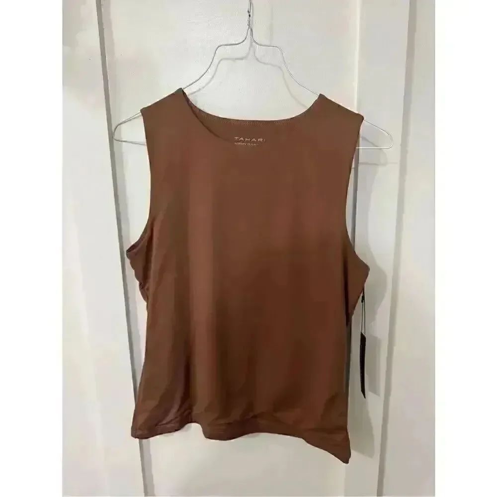 Tahari Sleeveless Crewneck Tank Top - Chestnut Brown